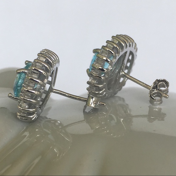 LAST PAIR!  Sterling silver aquamarine CZ Earrings - Picture 3 of 7